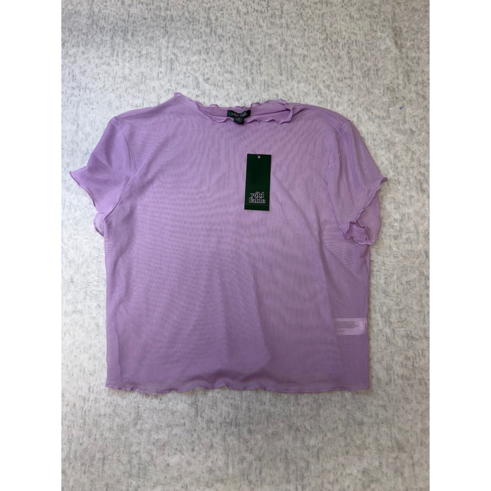 Wild Fable Womens Mesh Lettuce Edge Short Sleeve Top Lilac Purple Size M NEW